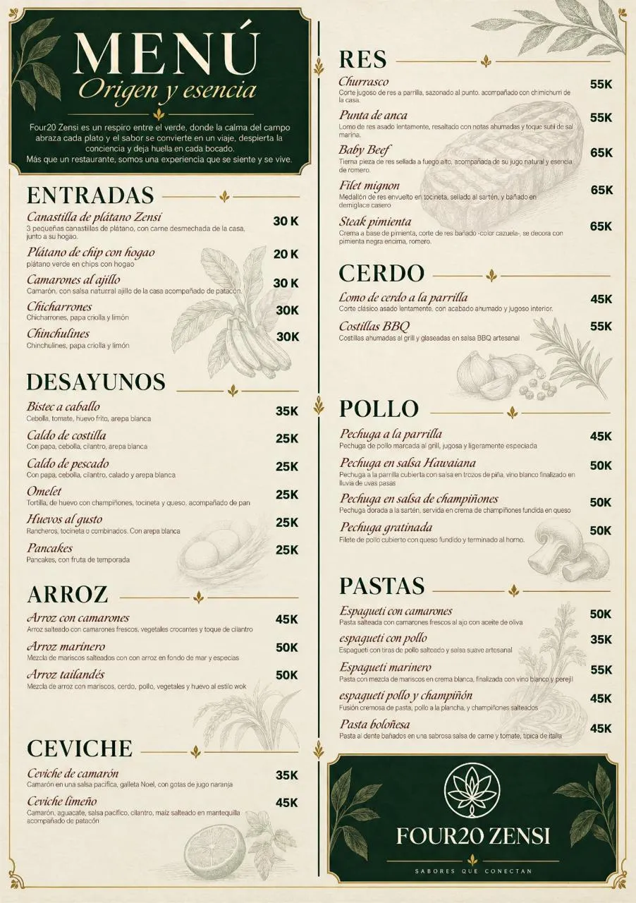 Carta del restaurante de Four20 Zensi