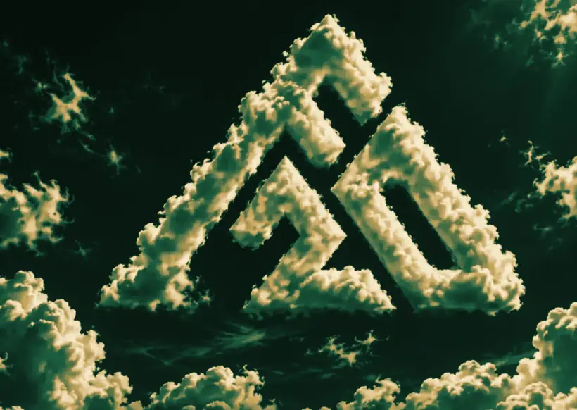 El emblema de Four20 formado por nubes doradas en un cielo verde